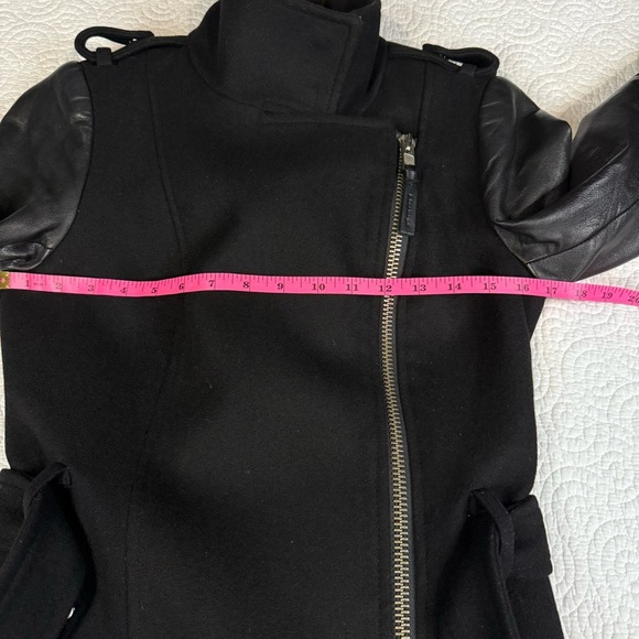 Mackage Dale Black Trench Coat with Leather Sleeves - Picture 13 of 16